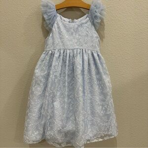 Pippa and Julie Blue Embroidered Flutter Sleeve Kids Dress
